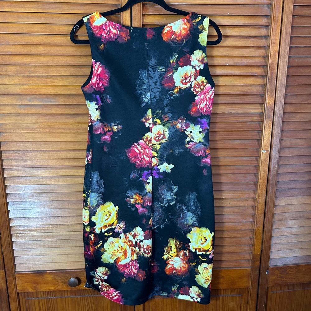 Neiman Marcus Womens Floral Sheath Dress‎ Black Pink Yellow Sleeveless Size 8 - Picture 2 of 6